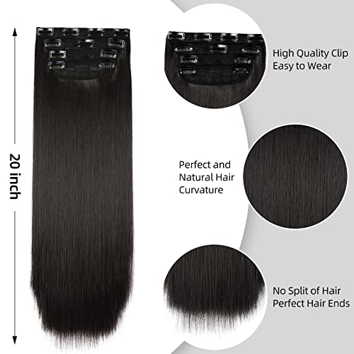 Straight Hair Extensions Dark brown-black Clip in Extensions Soft for Women 20 Inch Thick Clip In (4pcs, 20Inch, 2#) - color: 2# - Dark Brown-Black