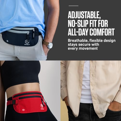 VENTURE 4TH Money Belt for Travel – Slim Hidden Under-Clothes RFID Blocking Anti-Theft Passport Holder & Travel Wallet Pouch for Men & Women to Protect Cash, Cards & Documents (Red) - color: Red