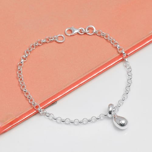 LeCalla 925 Sterling Silver Bracelets for Women | Women’s Link Bracelets | Italian Bead Ball Chain Bracelet | Mother's Day Birthday Anniversary Fashion Jewelry Gift for Women - color: Rolo Link Teardrop