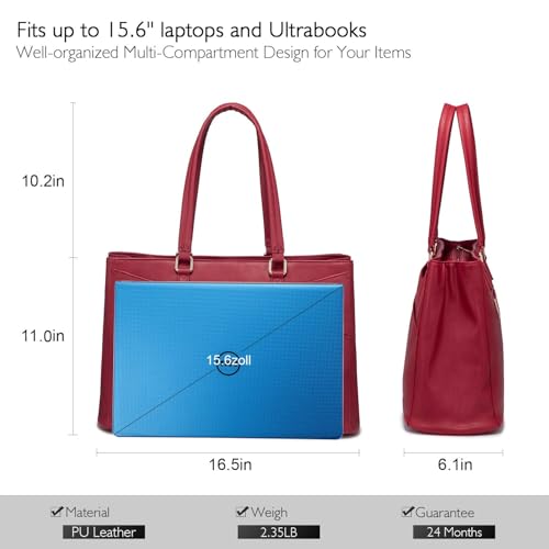 LOVEVOOK Laptop Bag for Women 15.6 Inch Tote Bags Waterproof Leather Briefcase Computer Women Business Office Work Bag,Red - color: Christmas Red 15.6 Inch, size: 15.6 inch