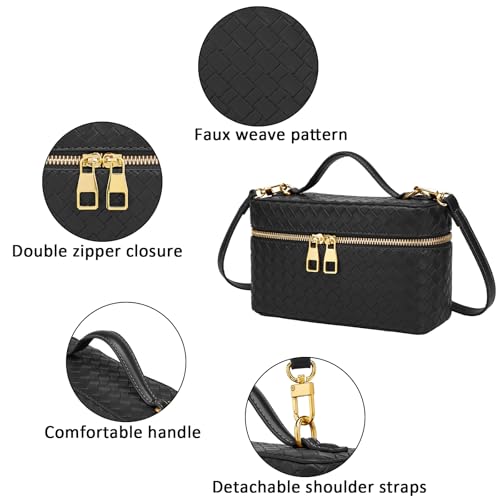 Trendy Shoulder Bags for Women Mini L19 Square Box Satchel Bag Cute PU Leather Crossbody Purse with Adjustable Strap - color: Black