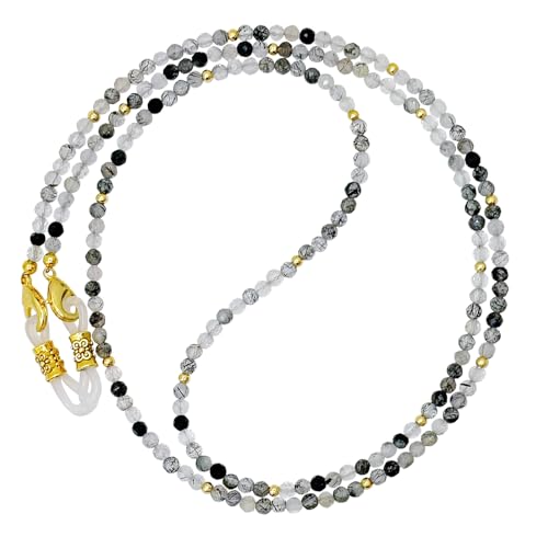 Damanse Beaded Glasses Chain,Eyeglass & Sunglass Strap For Women Stylish - color: Black Quartz Rutilated
