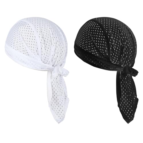 PURFUN Men Women Breathable Cycling Bandana Headscarf Adjustable Sweat Wicking Quick Dry Mesh Head Scarf Wrap Liner Skull Cap - color: Black+white