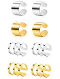 Tornito 4-10 Pairs Stainless Steel Ear Cuff Helix Cartilage Clip On Wrap Earrings Fake Nose Ring Non-Piercing Adjustable - color: B3:4 Pairs, Silver&Gold Tone