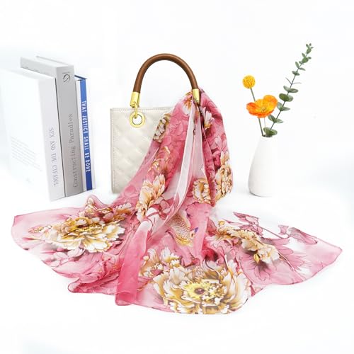 E-Clover Unique Fashion Women's Scarf Chiffon Sheer Scarves for Women Lightweight - color: Pink-0401