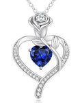 LOUISA SECRET Rose Flower Heart Birthstone Necklaces for Women, 925 Sterling Silver Jewelry, Pendant Heart Necklaces Birthday Anniversary Christmas Gift for Women Wife Mom Girlfriend Lady - color: White Gold-09-Sep