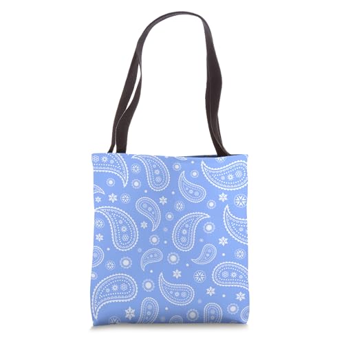 Baby Blue White Paisley Boho Bandana Floral Aesthetic Girly Tote Bag