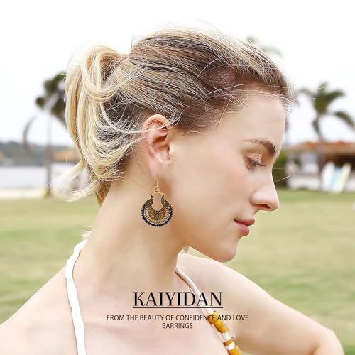 Silver/Gold Boho Dangle Statement Earrings for Women Trendy,Handmade Vintage Dainty Cute Long Drop Summer Earrings,fashion Accessories Jewelry Gifts - color: A14 Round Hoop Bronze