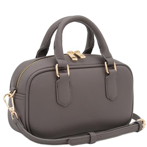FashionPuzzle Mini PU Leather Satchel Purse Top Handle Crossbody Bag - color: Grey
