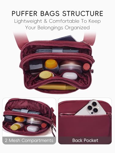 WESTBRONCO Small Crossbody Bags for Women Nylon with Adjustable Strap, Zipper Crossbody Purse, 1L Shoulder Bag for Travel - color: Wine Red