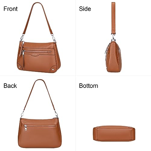 Over Earth Soft Genuine Leather Crossbody Bags for Women Medium Shoulder Purses Hobo Handbags with Multi Pockets - color: 04-brown