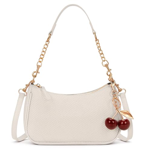 Small Shoulder Bags for Women Y2k Cute Shoulder Purse with Cherry Pendant Trendy Designer Handbag for Daily - color: A01-white