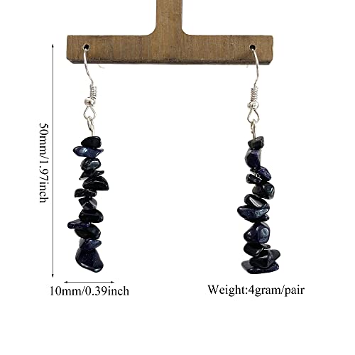 Handmade Bohemian Vintage Silver Nature Stone Beads Long Dangle Drop Earrings for Women - color: Black
