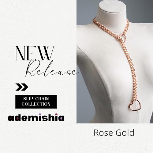 Heart O-ring Slip Chain Necklace For Women, Handmade Punk Gothic Cuban Necklace Jewelry Adjustable Lariat Y-Necklace - color: Rosegold, size: 24"