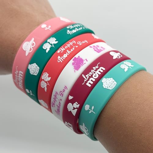 24 Packs Happy Mother’s Day Silicone Bracelets Party Supplies Thank You Mom Motivational Rubber Wristbands Best Mom Birthday Themed Party Favors Award Gifts Bulk of Bracelets Goodie Bag Stuff