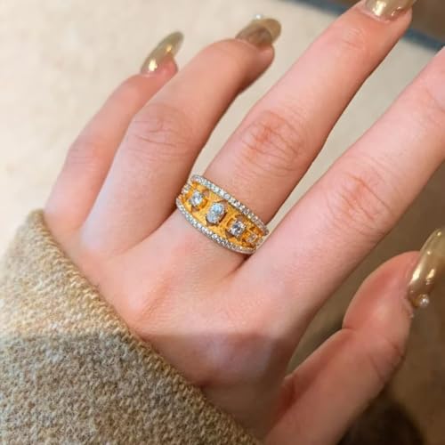 18K Gold Italian Vintage Brushed Diamond-Cut Ring – Luxury Hand-Engraved Statement Jewelry for Women Size 9 - size: Size 9