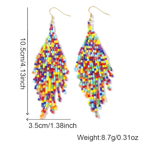 Flower Black Beaded Long Tassel Western Native American Earrings For Women Dangling - color: colorful