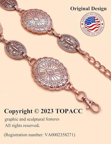 TOPACC Western Metal Concho Belt for Women Cowgirl Chain Belts for Dresses Jeans Country Concert Outfit - color: C Rose Gold, size: Fit Waist: 30-32 in
