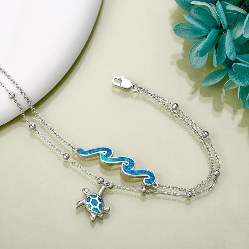 YFN Wave Anklet 925 Sterling Silver Ocean Wave Layered Ankle Bracelet Wave Beach Jewelry for Women Gifts - style: Wave Turtle Anklet