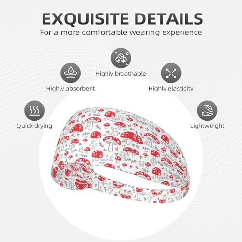 Mushroom Print Headband for Women - Cute Red Mushroom Pattern Headwrap, Sweatband for Yoga, Running, Workout, Daily Wear - color: 23
