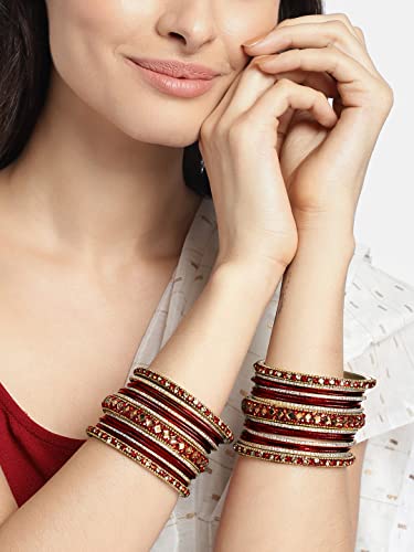 Aheli Ethnic Colorful Metal Bangles Chudha Set Stone Studded Bangle Set Indian Wedding Wear Fashion Jewelry Gift for Women Blue - color: Maroon