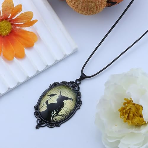 Halloween Gothic Witch Necklaces Cross Glass Pendant Necklace for Women Punk Vintage Black Dark Oval Cameo Necklace Witch Emo Necklaces Halloween Jewelry Witch Accessories 2025 - style: Witch