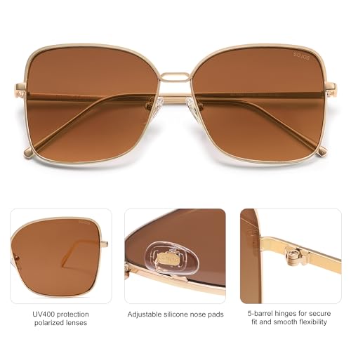 SOJOS Trendy Square Oversized Sunglasses Womens Mens UV400 Big Large Designer Shades SJ1082 - color: Gold/Dark Brown
