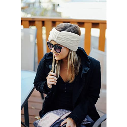 DRESHOW Crochet Ear Warmer Headband Soft Knit Chunky Turban Stretch Thick Headbands Warmer Fuzzy Head Wrap for Women - color: 1 Pc Double Twist: White