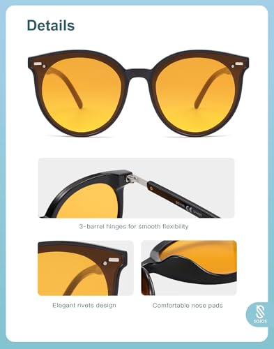 SOJOS Sunglasses Womens Trendy 2025 Classic Round Retro Vintage Shades Large Frame Sunnies SJ2067 - color: Orange