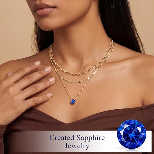 WomenGifts Layered Gold Necklaces for Women, 14K Gold Sterling Silver Plated Dainty Pendant Necklace Set Non Tarnish, Chunky Stackable Cuban Chain Choker, Trendy Birthstone Vacation Jewelry Gift - color: Gold, style: Cubic Zirconia-Created Sapphire-Sept