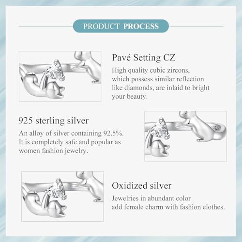 BISAER 925 Sterling Silver Ring Adjustable Cute Unique Cat Snake Butterfly Dragonfly Fashionable Ring For Women Jewelry - color: Silver Cat