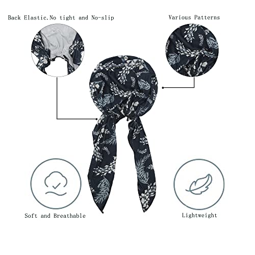 ZLYC Chemo Headwear Pre Tied Head Scarf Headwraps Lightweight Turban Beanie Cap for Women - color: Leaves Navy