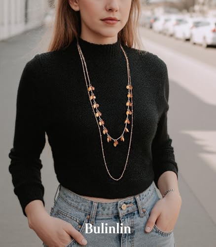 BULINLIN Layered Long Necklaces for Women Long Beaded Chain Necklace CostumeJewelry Mothers Day Gifts for Mom - color: Brown