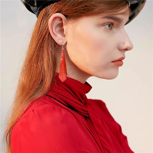 coadipress Metal Mesh Grid Sequins Tassel Long Drop Dangle Earrings for Women Trendy Lightweight Charms Disco Vintage Colorful Long Hook Earrings Bridal Wedding Jewelry - color: RED