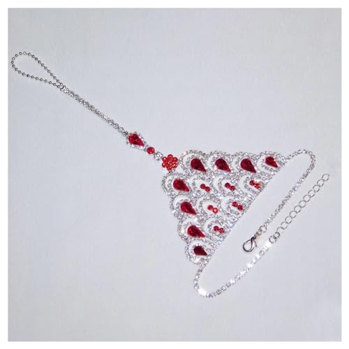 1Pair Summer Beach Water Drop Anklet Rhinestone Toe Ring Foot Chain Bridal Crystal Barefoot Anklet Sandal High Heels Accessories for Women - color: Red