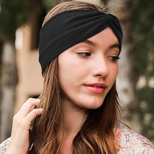 AQOKKA Elastic Knotted Headbands for Women Criss Cross Head Bands for Women's Hair Non Slip Boho Wrap Twisted Hair Accessories - color: 8 Pack Cross Ribbing Wide B