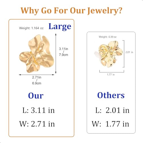 Statement Chunky Gold Large Silver Earrings for Women Trendy, Big Irregular Geometric Dainty Liquid Metal Stud Earrings Simple Prom Party Jewelry Gift - color: Gold -Large