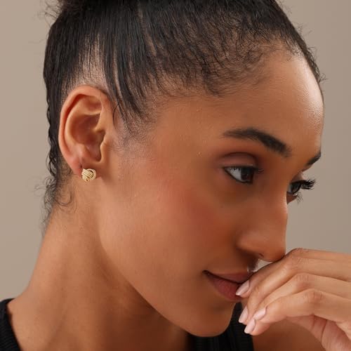 LeCalla Sterling Silver Love Knot Stud Earrings - Lightweight Italian Design Twisted Earrings for Women - color: Small Yellow-Gold Knot