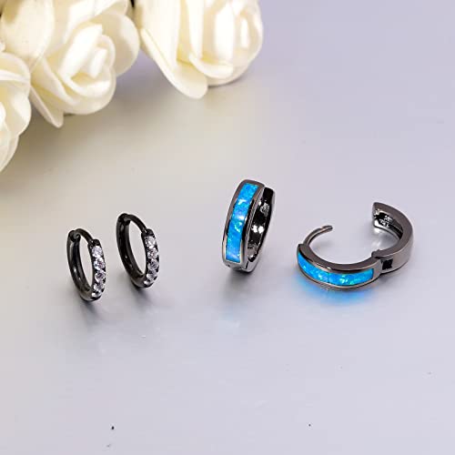 CiNily Huggie Earrings Opal Hinged Hoop Earrings Gold Plated Hypoallergenic Small Hoop Earrings for Women Teen Girls Men Sensitive Ears - color: Blue-Black Gold