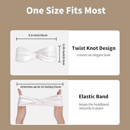 ZLYC Mulberry Silk Headband Elastic Twist Knotted Head Bands for Women's Hair, Solid White - color: Solid White