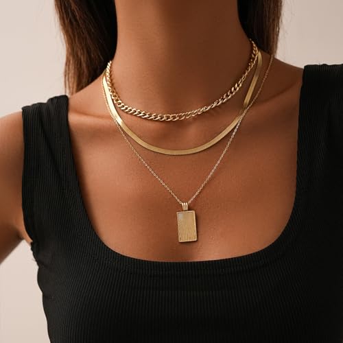 Women's Multi-Layered Gold Necklace, Stackable Delicate 14K Gold Plated Fashion Round Multi Layers Pendant Necklace, Gold Jewelry Set Gifts - color: Gold 1