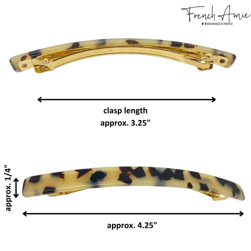 French Amie Long and Skinny Bar White Tokyo Large 4 1/4" Celluloid Acetate Handmade Automatic Hair Clip Barrette with No Slip Sturdy Silver Clasp for Women and Girls, Made in France (White Tokyo) - color: White Tokyo