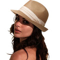 DRESHOW Women Straw Sun Hat Short Brim Panama Travel Fedora Summer Hat Roll Up Beach Cap for Women UPF 50+ - color: 1 Pc Straw Hat: Khaki (Beige Ribbon)