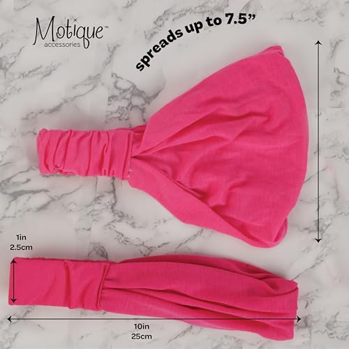 Motique Accessories Hot Pink Wide Cotton Head Band Solid Boho Yoga Style Soft Hairband for Women - color: Hot Pink