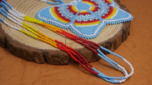 Handmade Native American Style Tribal ethnic Seed Bead Beaded Layered Medallion Necklace #1 - color: Butterfly Skyblue