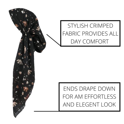 Pretied Head Scarves for Women Featuring Lightweight Crimped Material and Attractive - color: Floral Black/Brown