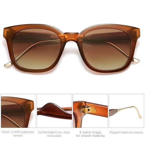 SOJOS Classic Square Polarized Sunglasses Womens Mens Retro Trendy UV400 Sunnies SJ2050 - color: Dark Brown/Brown