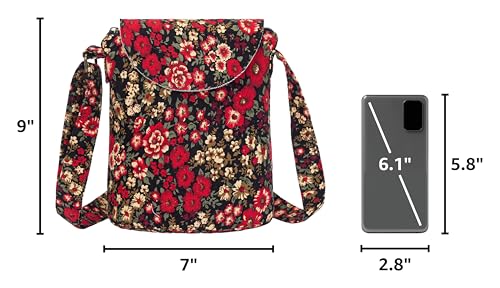 OPQRSTU Women's Retro Small Size Canvas Shoulder Bag Hippie Boho Crossbody Handbag - color: Corduroy Red Black
