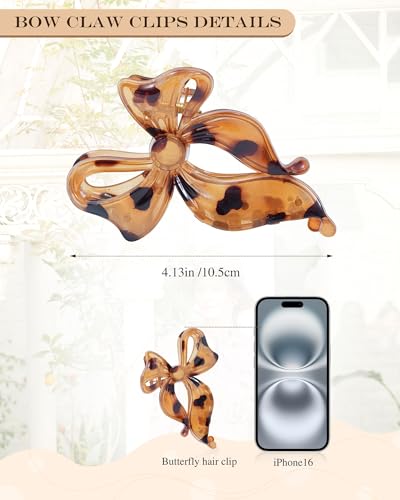 4 PCS Bow Hair Clips Bow Claw Clip for Women, Large Hair Claw Clips for Thin Thick Hair (Leopard(Deep coffee+light yellow+orange+light gray)) - color: Leopard(Deep coffee+light yellow+orange+light gray)