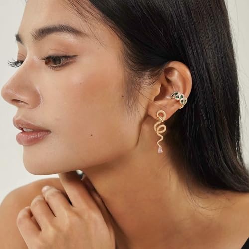 MTMY Gold Ear Cuff Earring for Women 14K Gold Plated Cubic Zirconia Non-Pierced Clip on Cartilage Chunky Ear Cuffs Hypoallergenic Jewelry - style: green cz